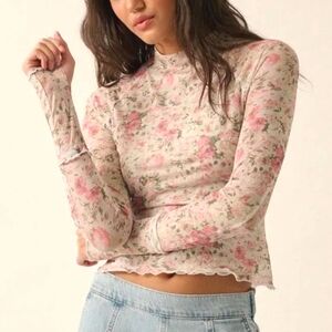 Promesa Fitted Long Sleeve Blouse Pink and Cream